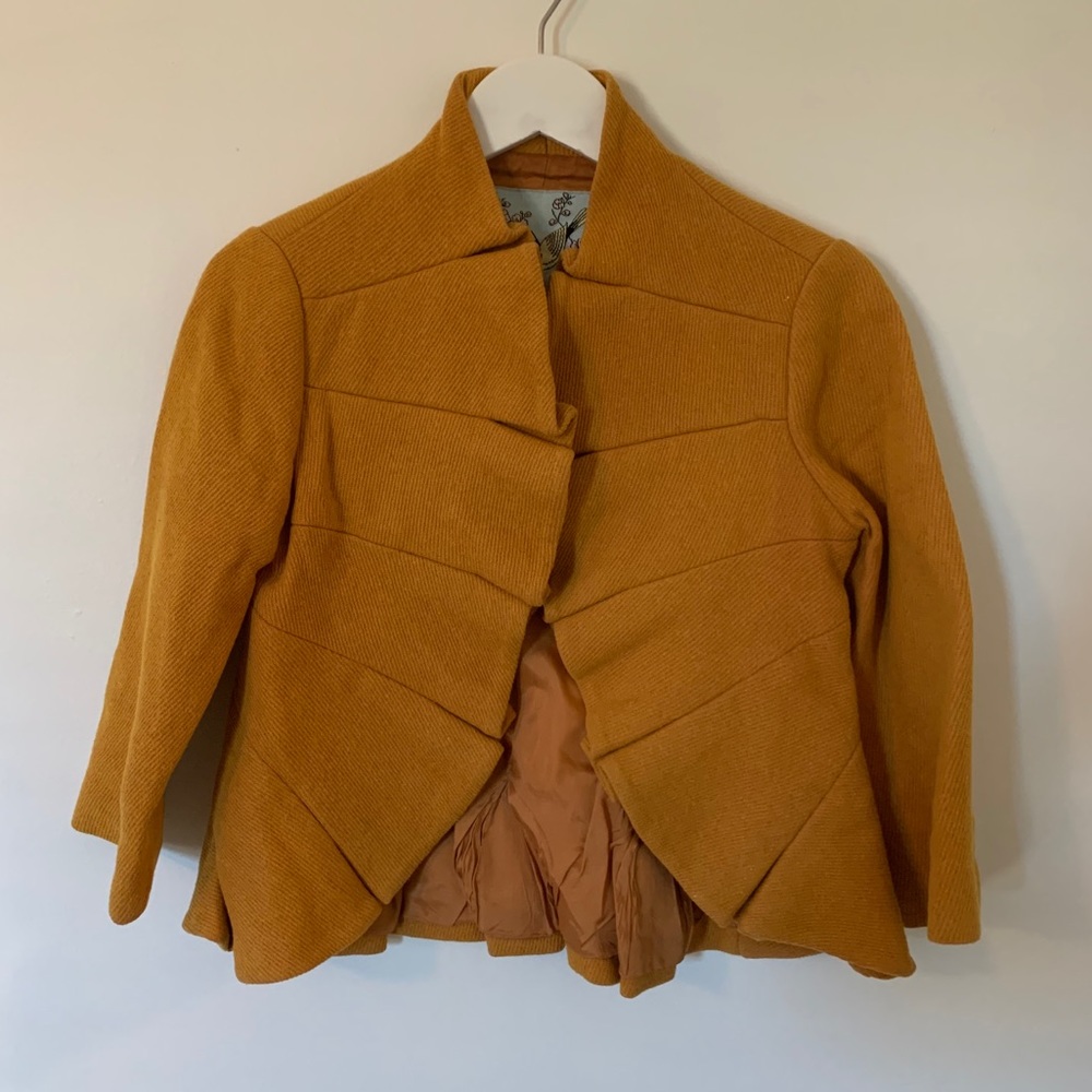 Anthropologie Tabitha Ruffle Mustard Yellow Blazer